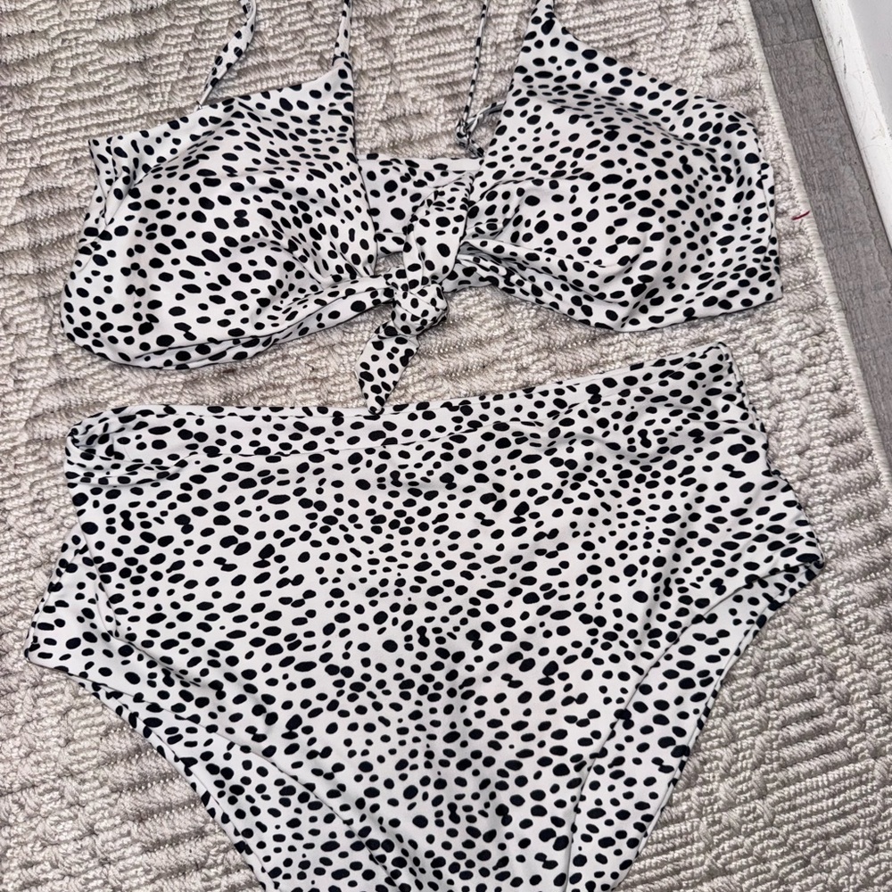 Amazon White Bikini Set with Black Spot Print